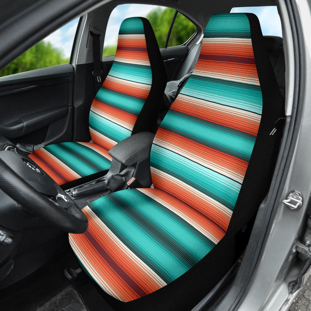 turquoise orange serape car seat covers, striped seat covers, Southwestern, Baja