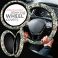Vintage Green Flowers Steering Wheel Cover