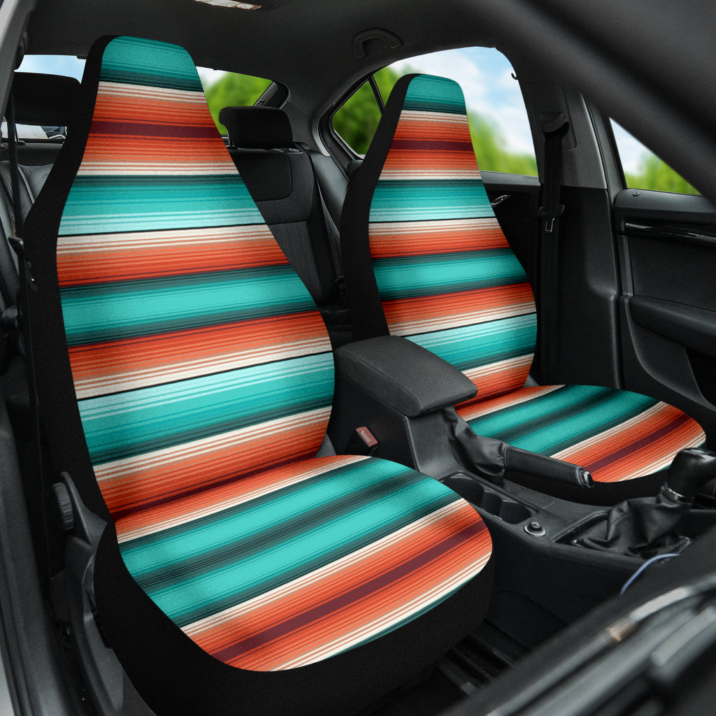 turquoise orange serape car seat covers, striped seat covers, Southwestern, Baja