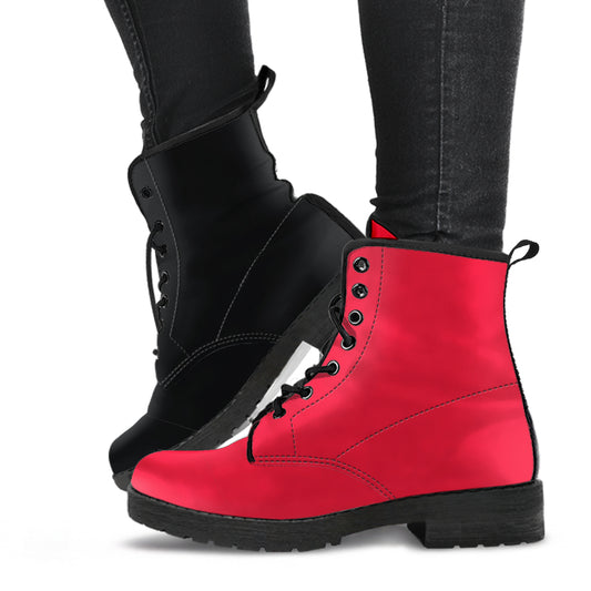 One Red One Black Lace Up Ankle Boots (Left Red) Cosplay Costume