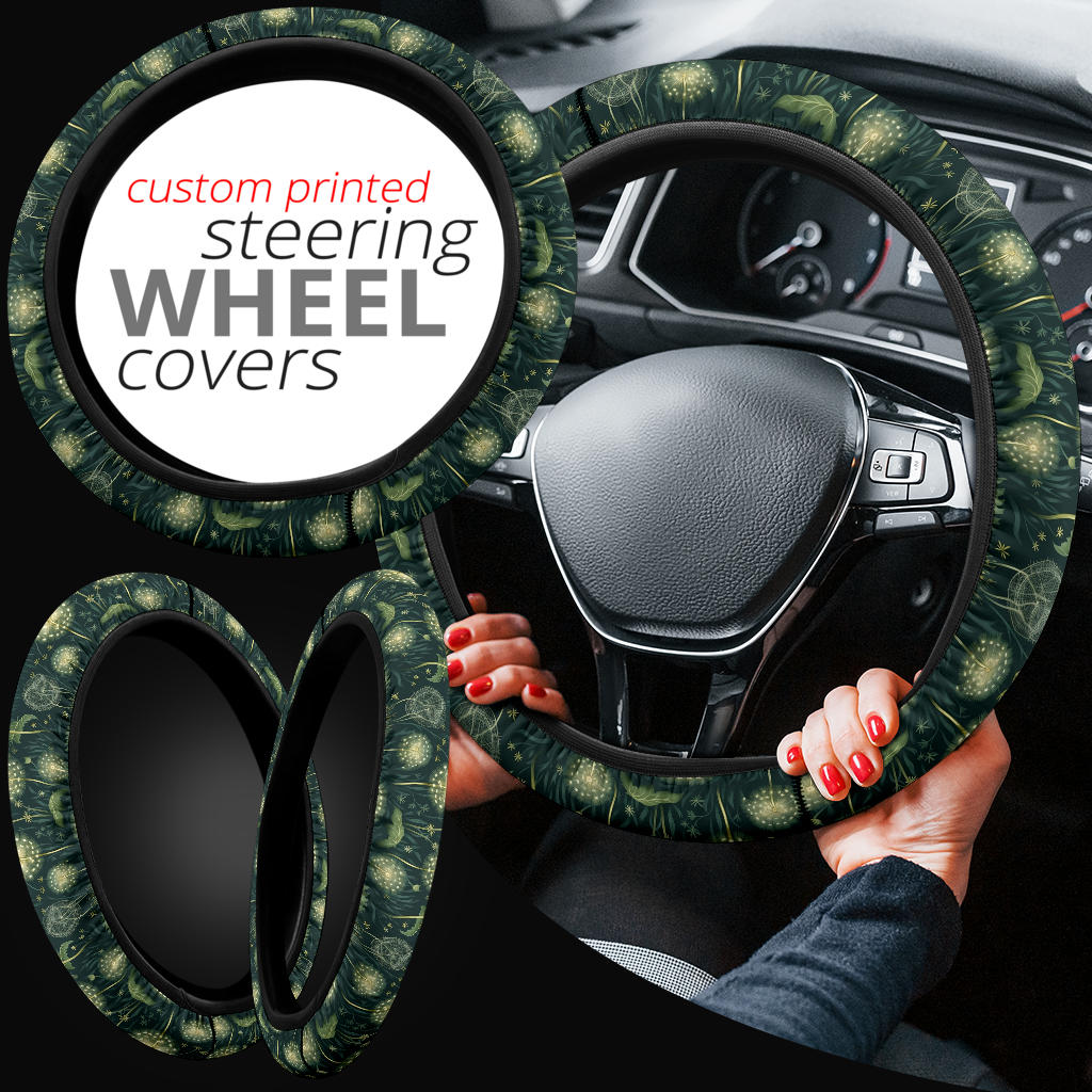 Magical Green Dandelions Steering Wheel Cover