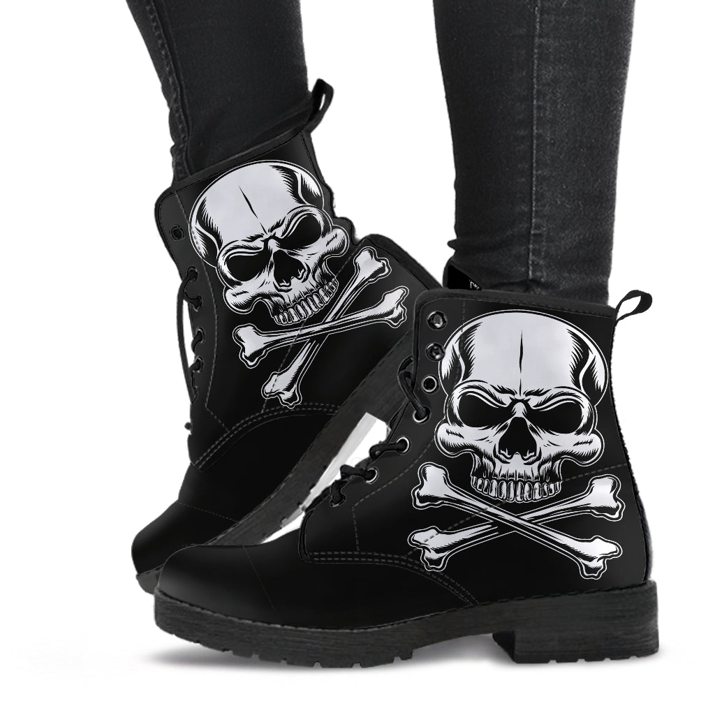 Mens Boots, Skull Boots, Skull and Crossbones, Combat Boots, Vegan Boots, Ankle Boots, Spooky Creepy Costume Goth Boots