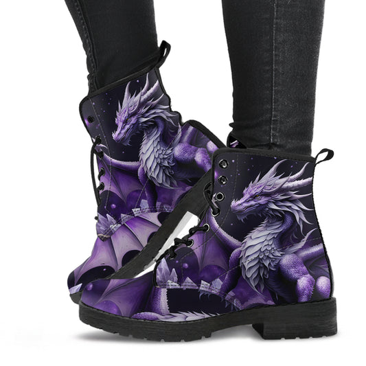 witchy purple dragon boots with amethyst crystals