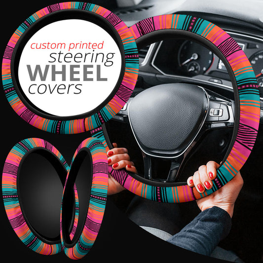 Coral Turquoise Serape Steering Wheel Cover