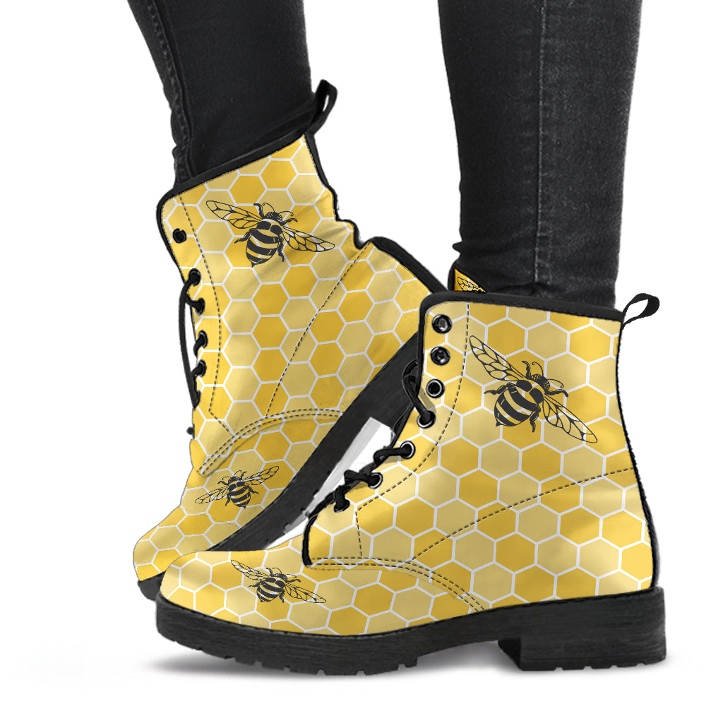 Retro Honey Bees Lace Up Ankle Boots