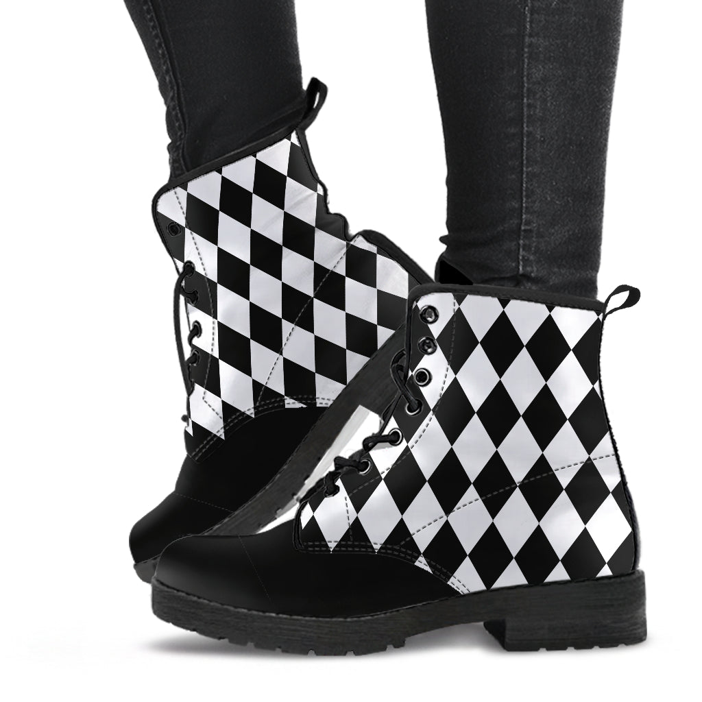 B&W Harlequin Ankle Boots, Lace Up Harley Boots