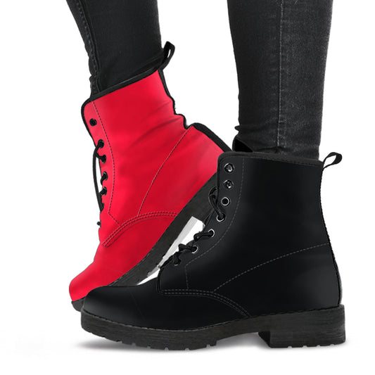 Right red left black opposite boots for cosplay costume, harley inspired harlequin