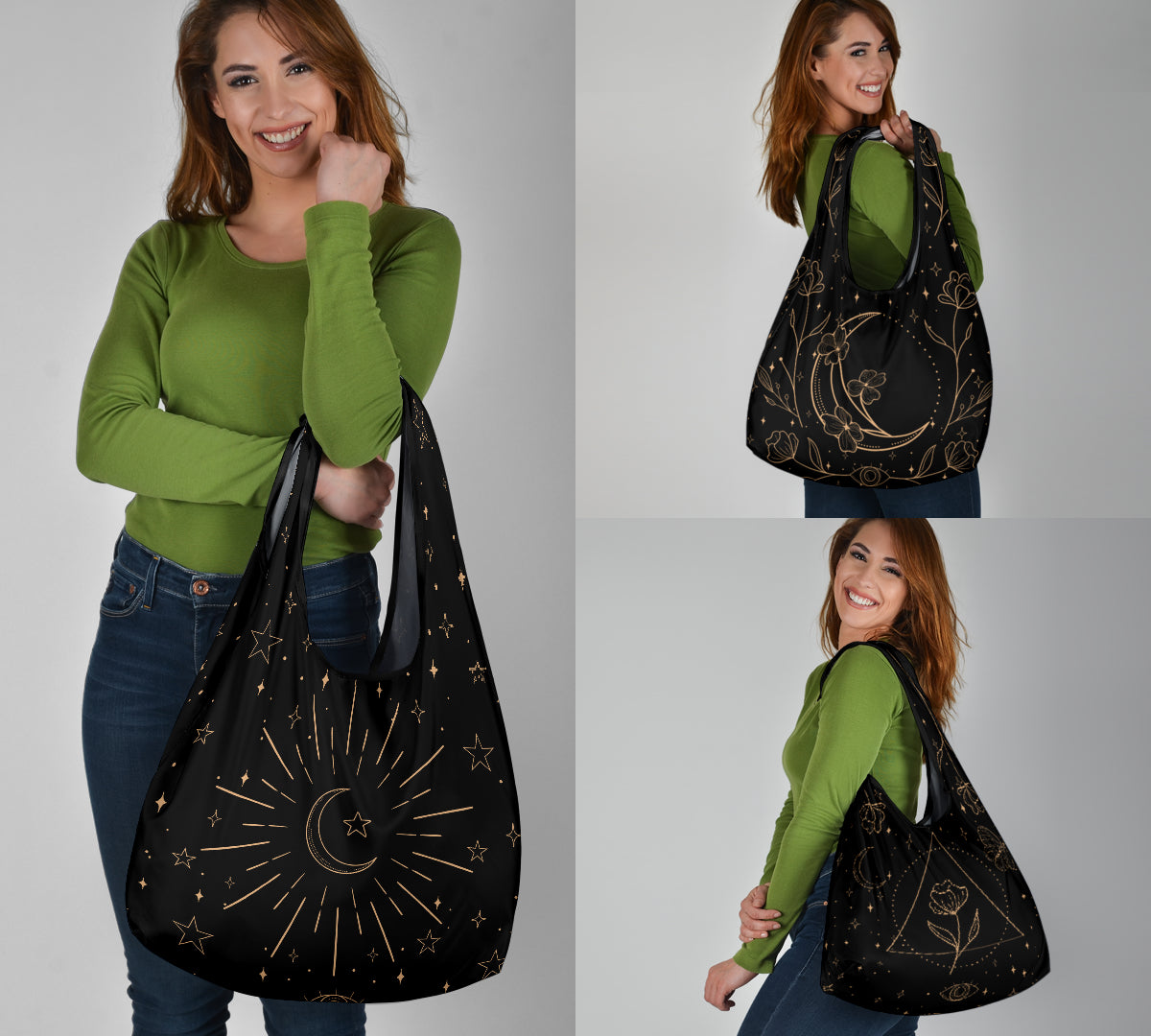 witchy tote bags, shopping bags, reusable grocery bags, eco friendly