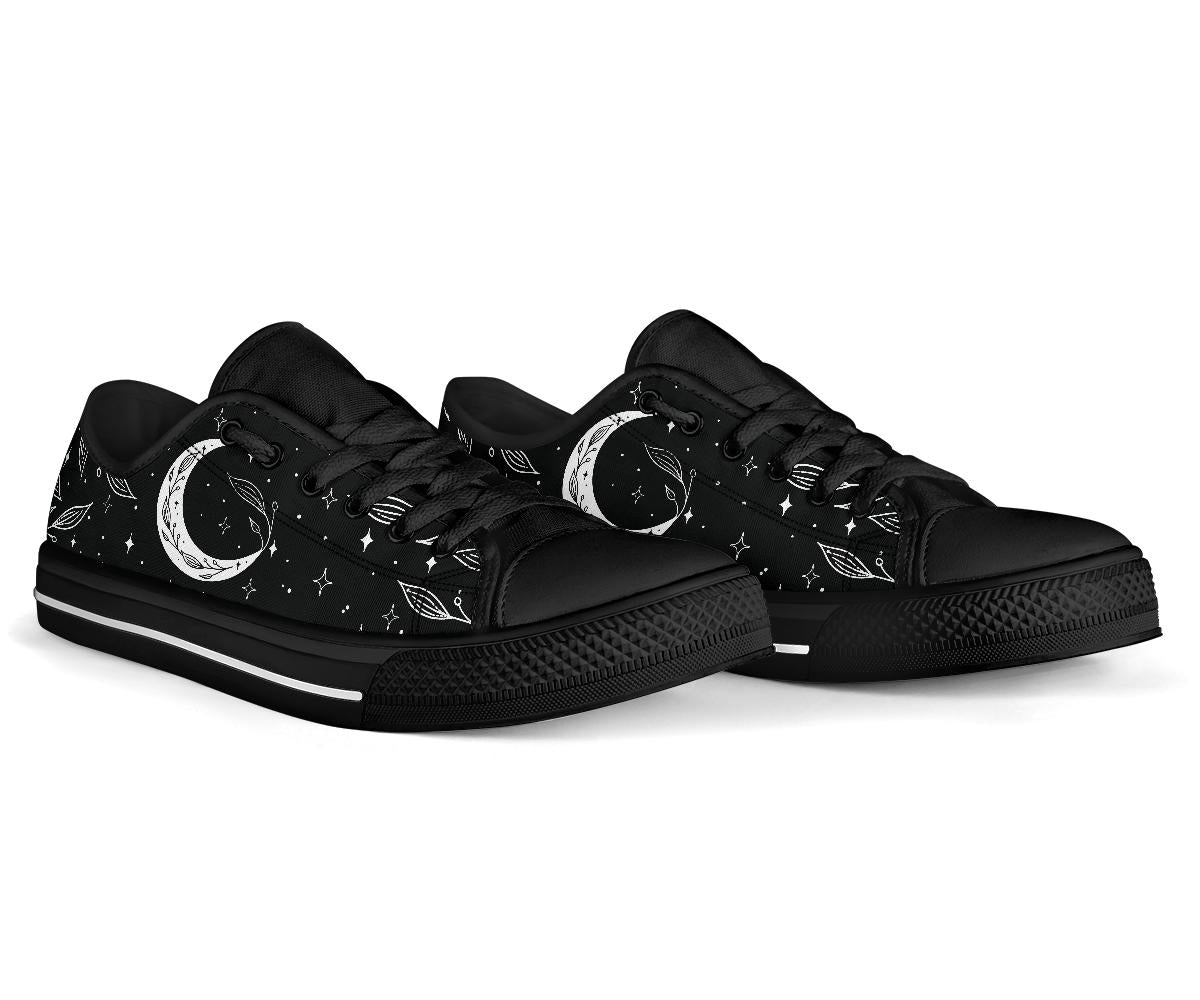 moon shoes, black witchy shoes, black sneakers
