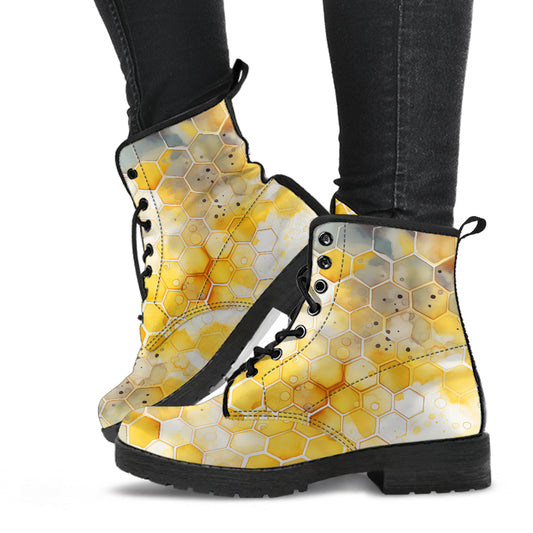 Honeycomb Artistic Unique Watercolor Lace Up Ankle Boots