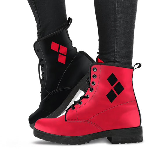 Left Red Right Black, Lace up Ankle Boots Opposites (Left Red)