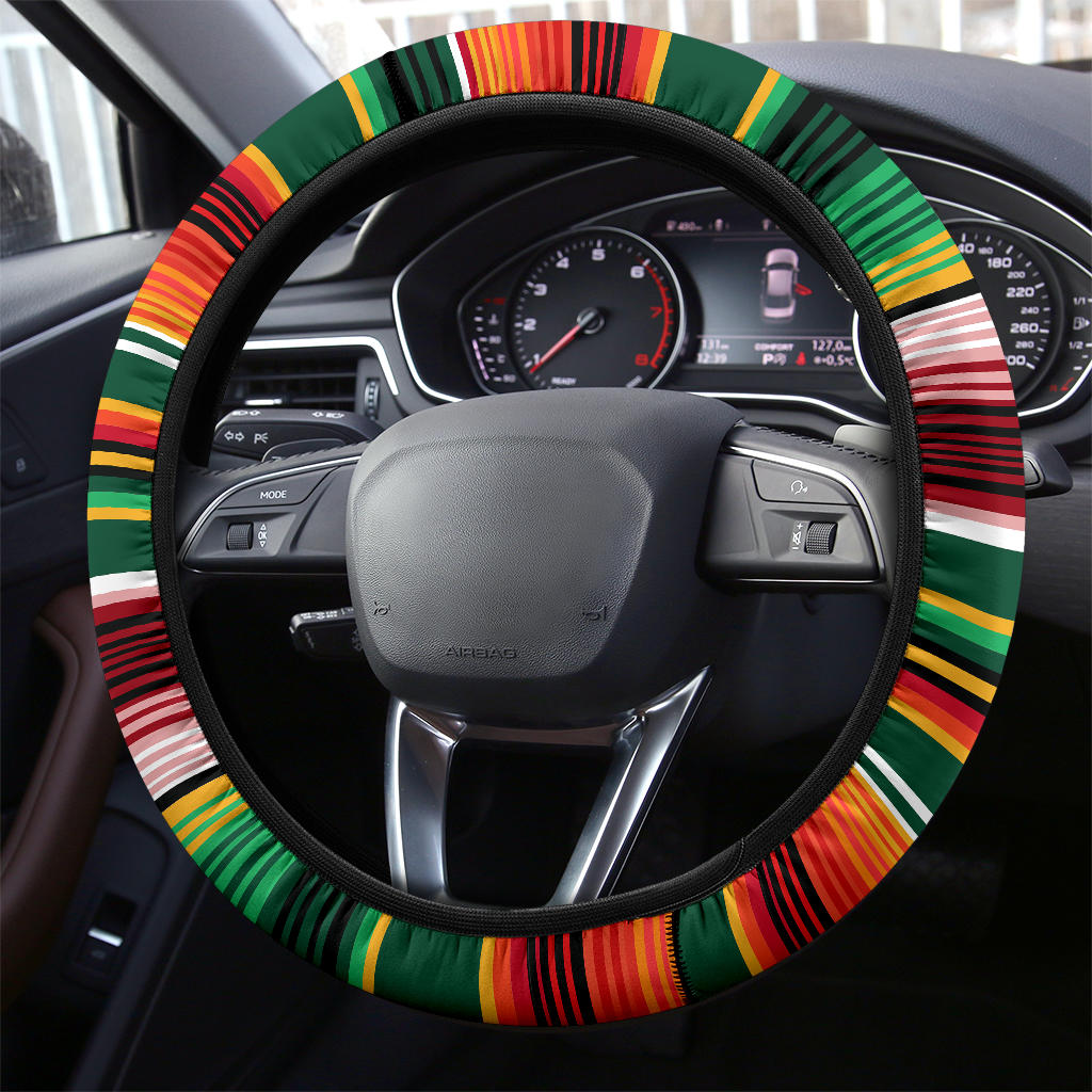 Green Orange Serape Steering Wheel Cover