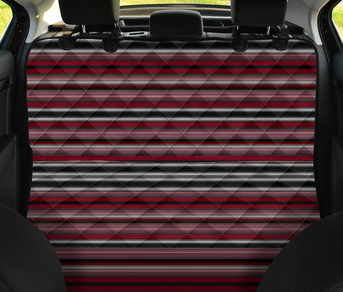 Serape Car Seat Covers, Dark Red Stripes Auto Seat Protector, Pet Seat Covers Mexican Blanket Print, Striped