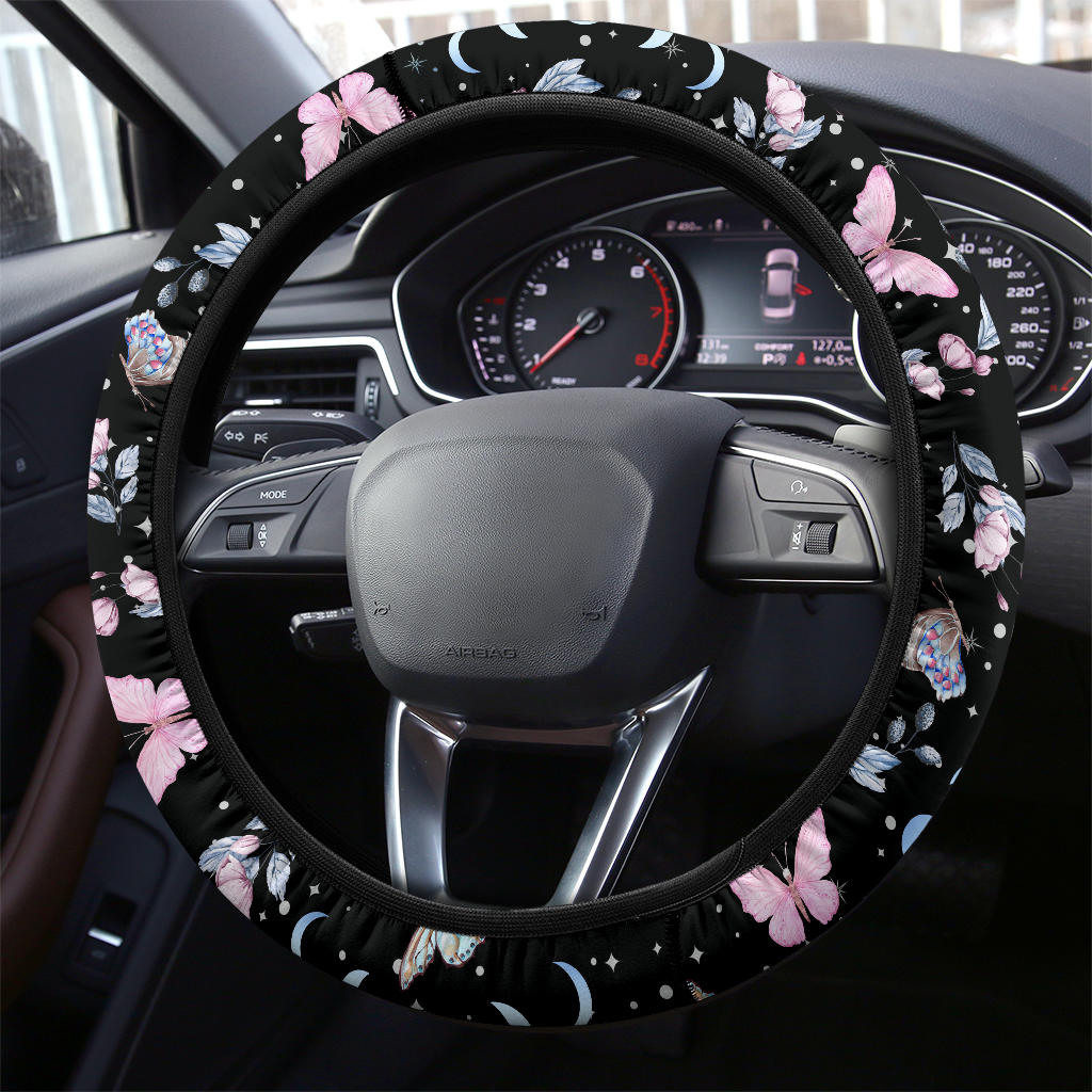 Pastel butterflies steering wheel cover, stars, moon phases