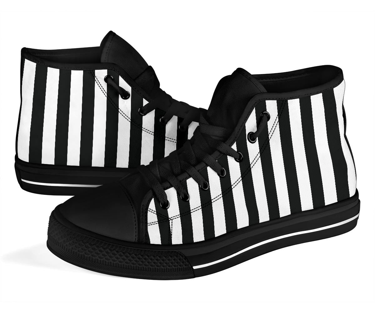 Black and White Stripes High Top Sneakers Shoes