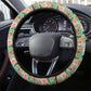 Green Peach Floral Steering Wheel Cover