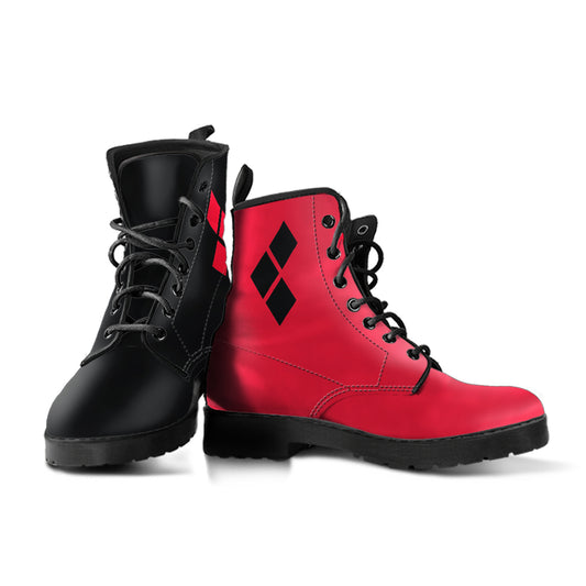 Left Red Right Black, Lace up Ankle Boots Opposites (Left Red)