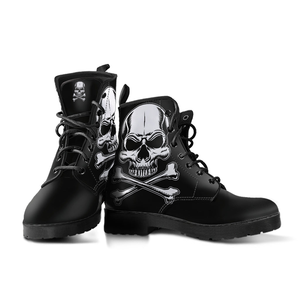 Mens Boots, Skull Boots, Skull and Crossbones, Combat Boots, Vegan Boots, Ankle Boots, Spooky Creepy Costume Goth Boots