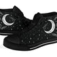 witchy sneakers, black moon shoes, celestial high tops