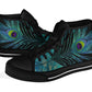 Teal Peacock Feather Black High Top Shoes Sneakers