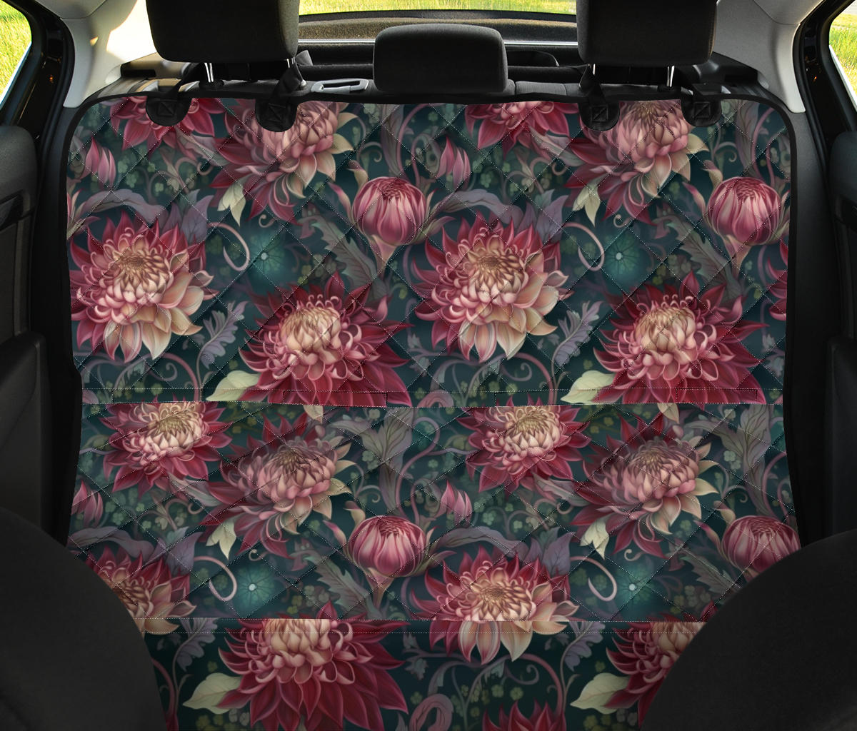 Dark Red Floral Pet Seat Cover for Car Back Seat