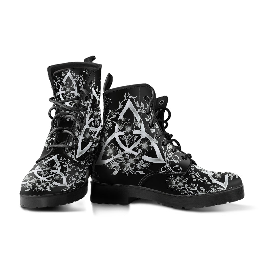 Black Floral Triquetra Vegan Ankle Boots