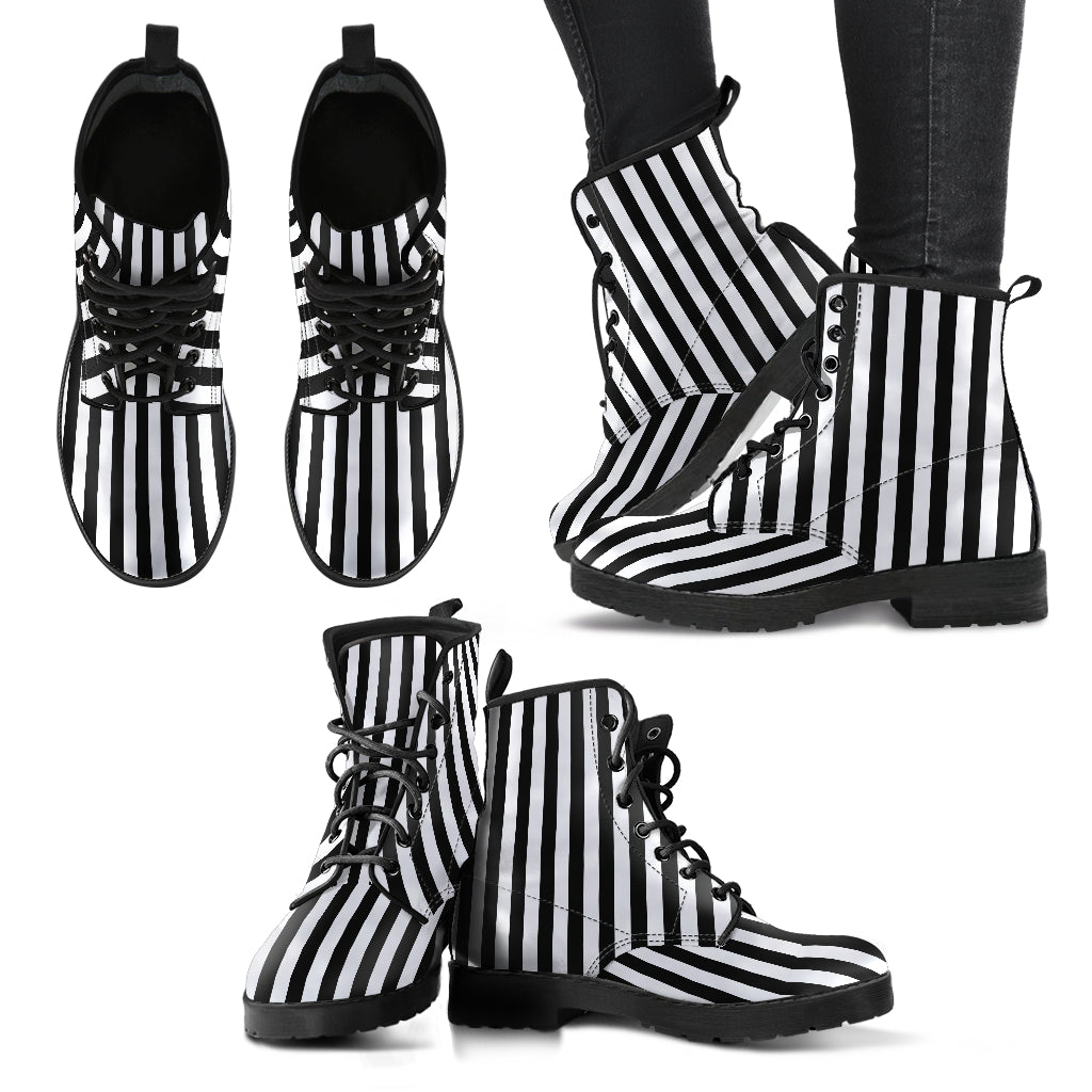 Black &White Striped Lace Up Ankle Boots
