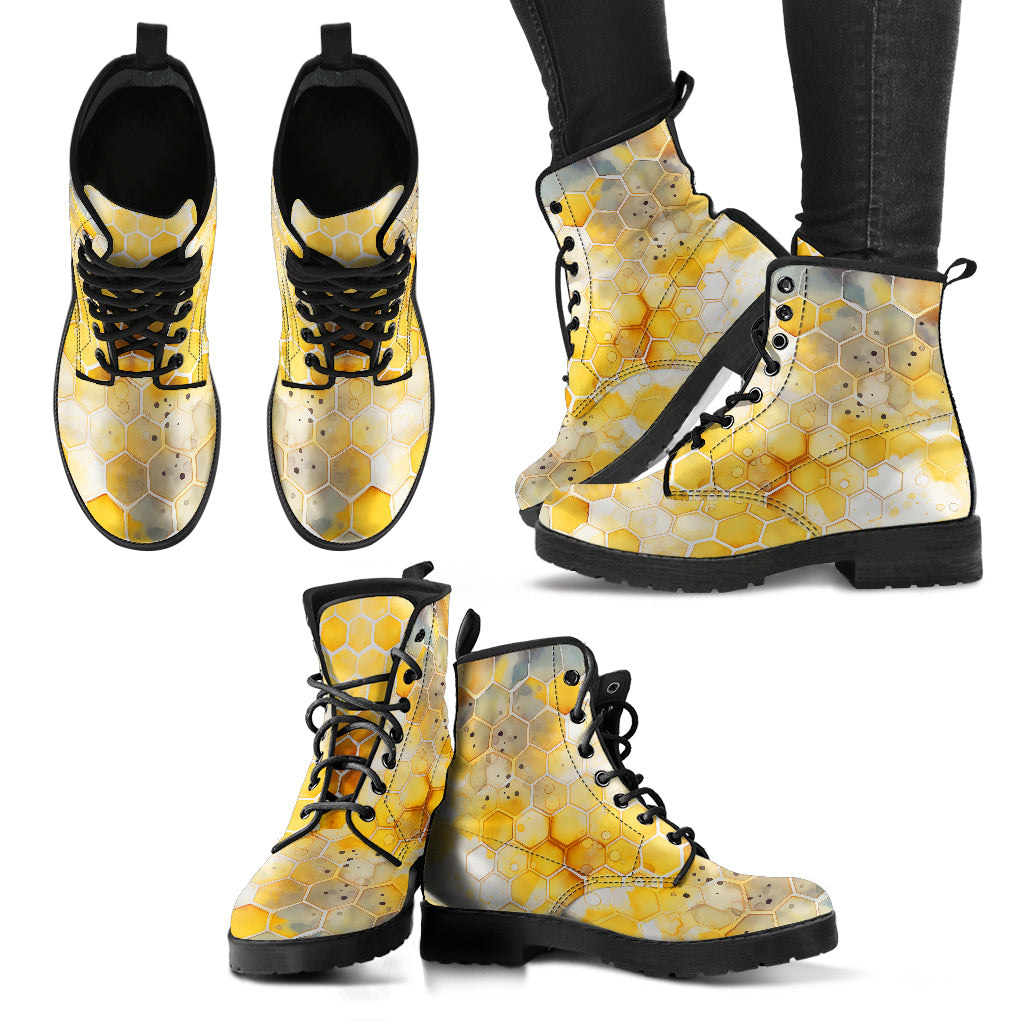Honeycomb Watercolor Lace Up Ankle Boots for Spring Summer