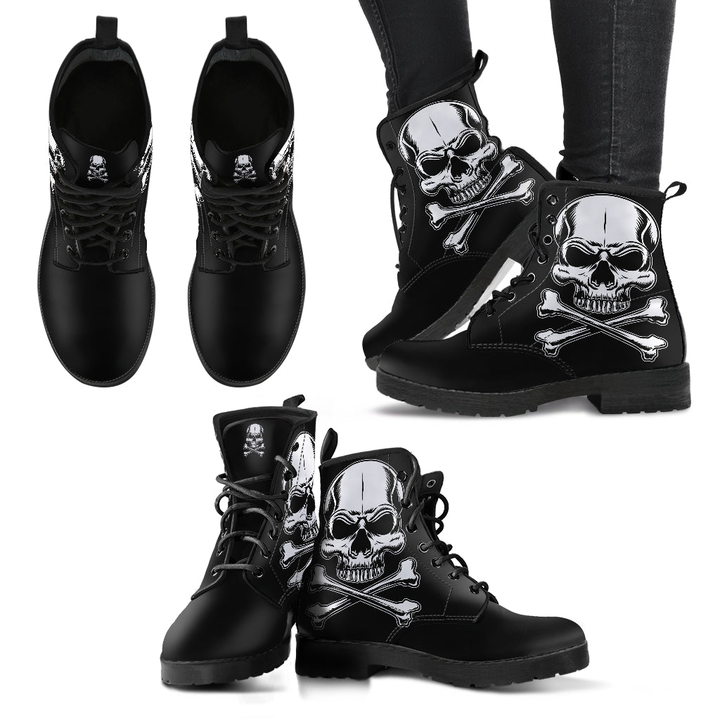 Mens Boots, Skull Boots, Skull and Crossbones, Combat Boots, Vegan Boots, Ankle Boots, Spooky Creepy Costume Goth Boots