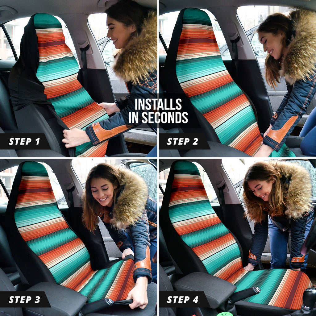 turquoise orange serape car seat covers, striped seat covers, Southwestern, Baja