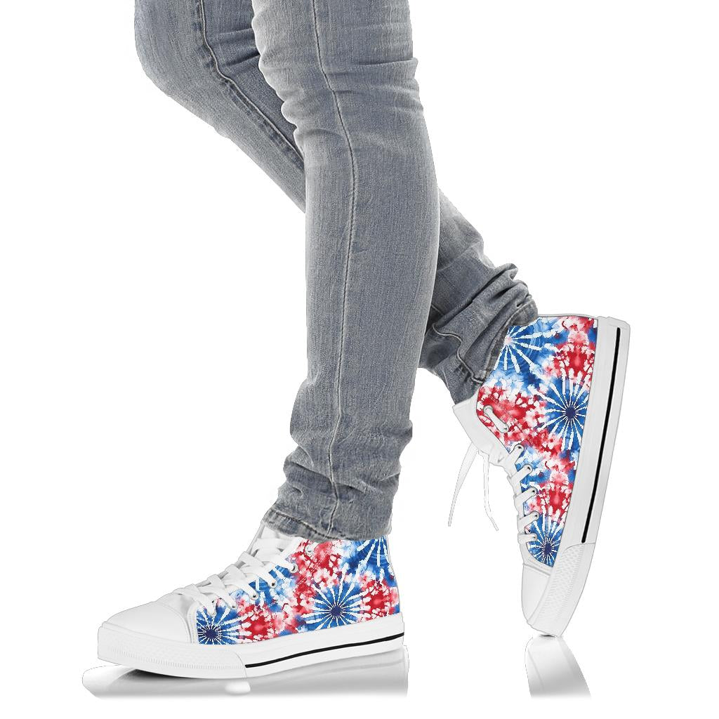 patriotic tie dye shoes, high top sneakers red white blue