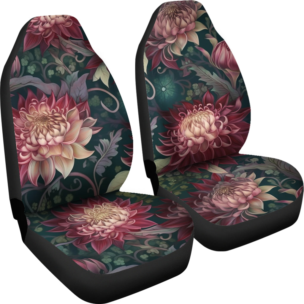 Dark Red Floral Car Seat Covers