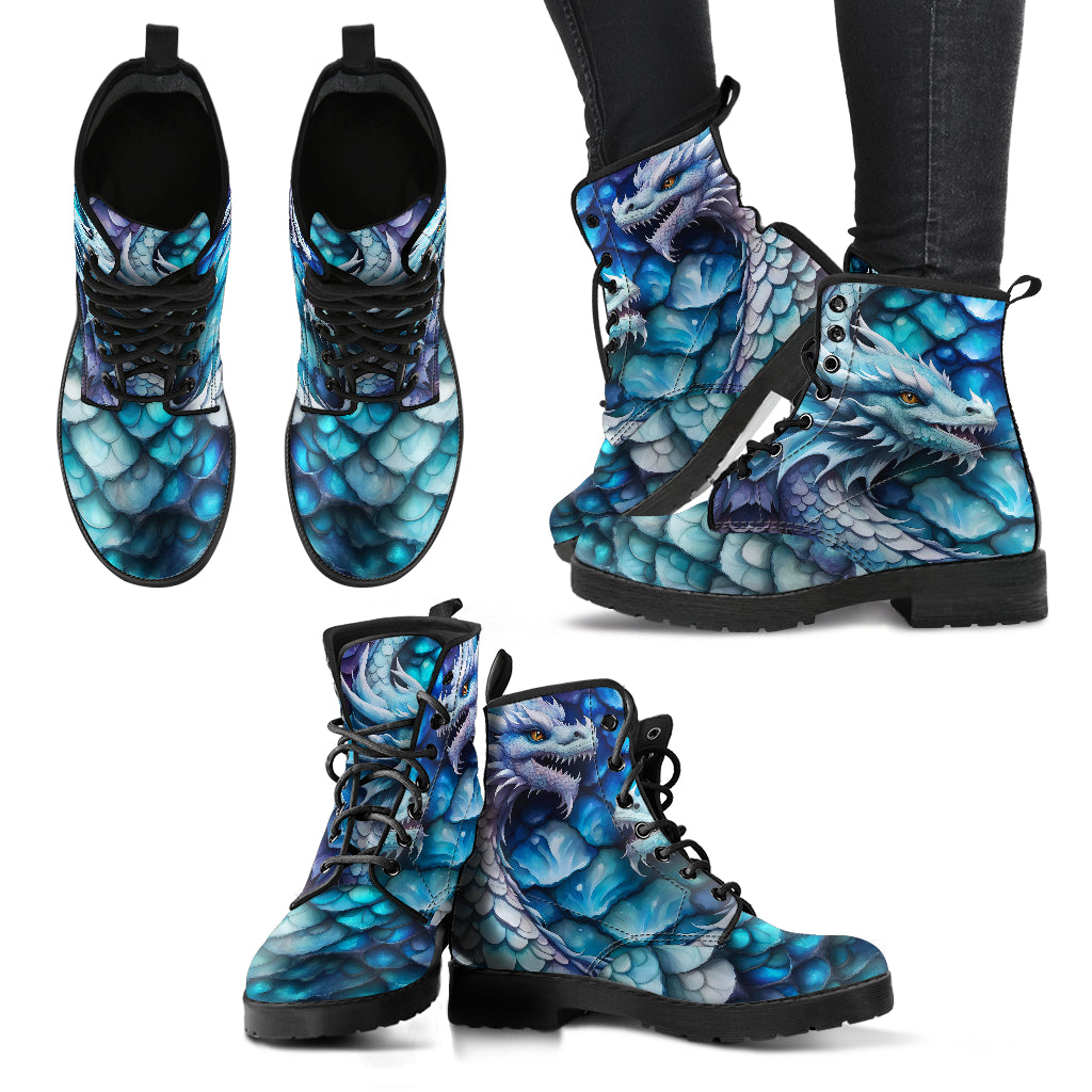 Pastel Blue Dragon Combat Boots Design #015