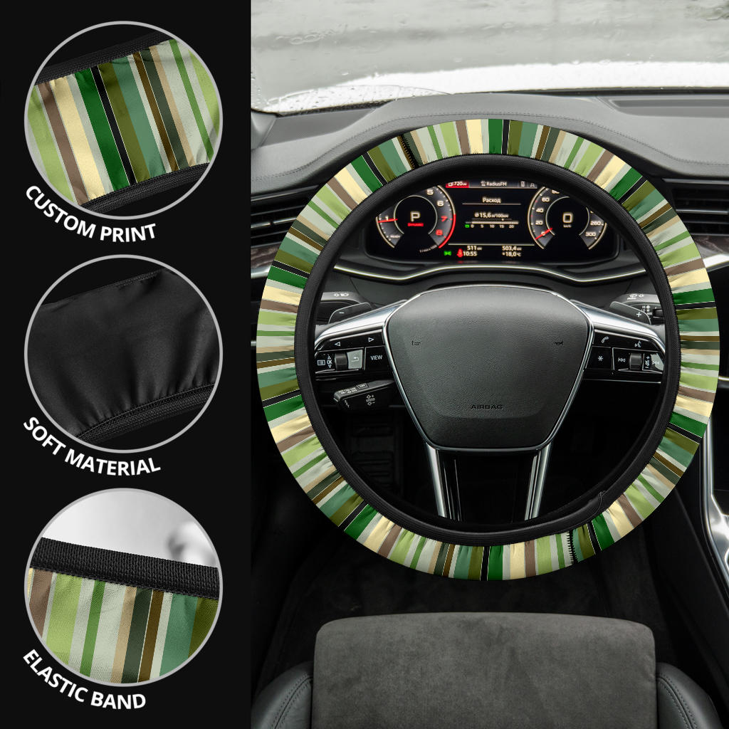 Green Cream Stripes Steering Wheel Cover