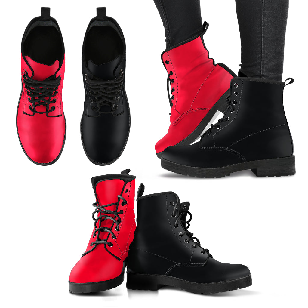 Right red left black opposite boots for cosplay costume, harley inspired harlequin