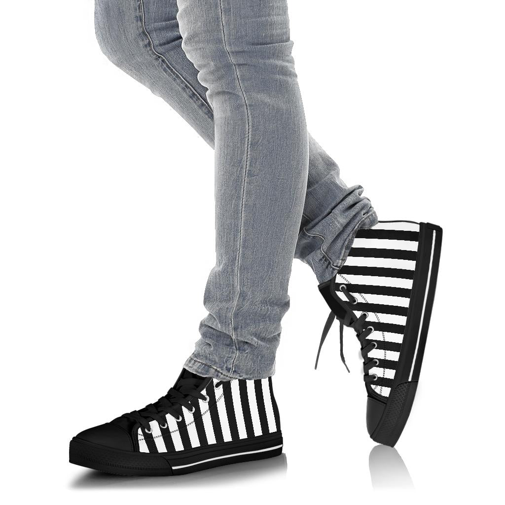 Black and White Stripes High Top Sneakers Shoes