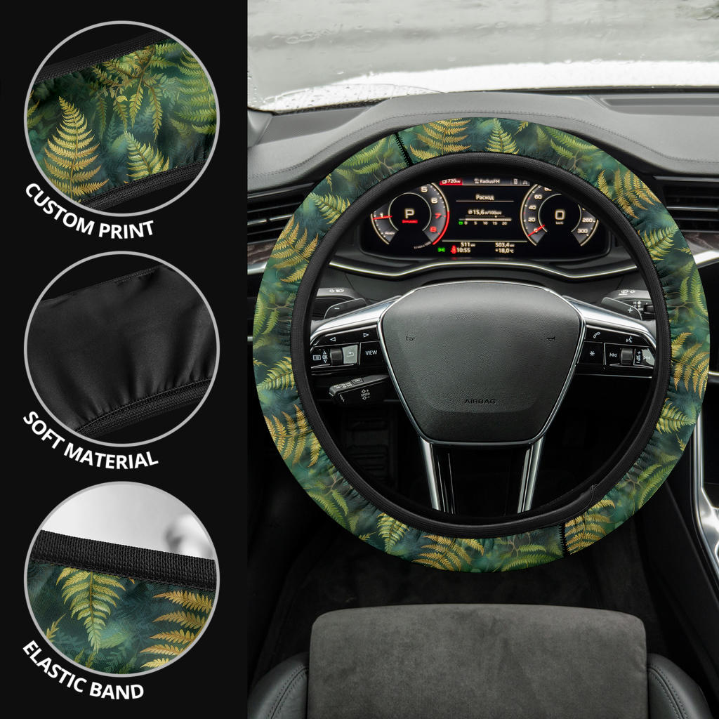 Green Ferns Steering Wheel Cover