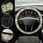 Green Peach Floral Steering Wheel Cover