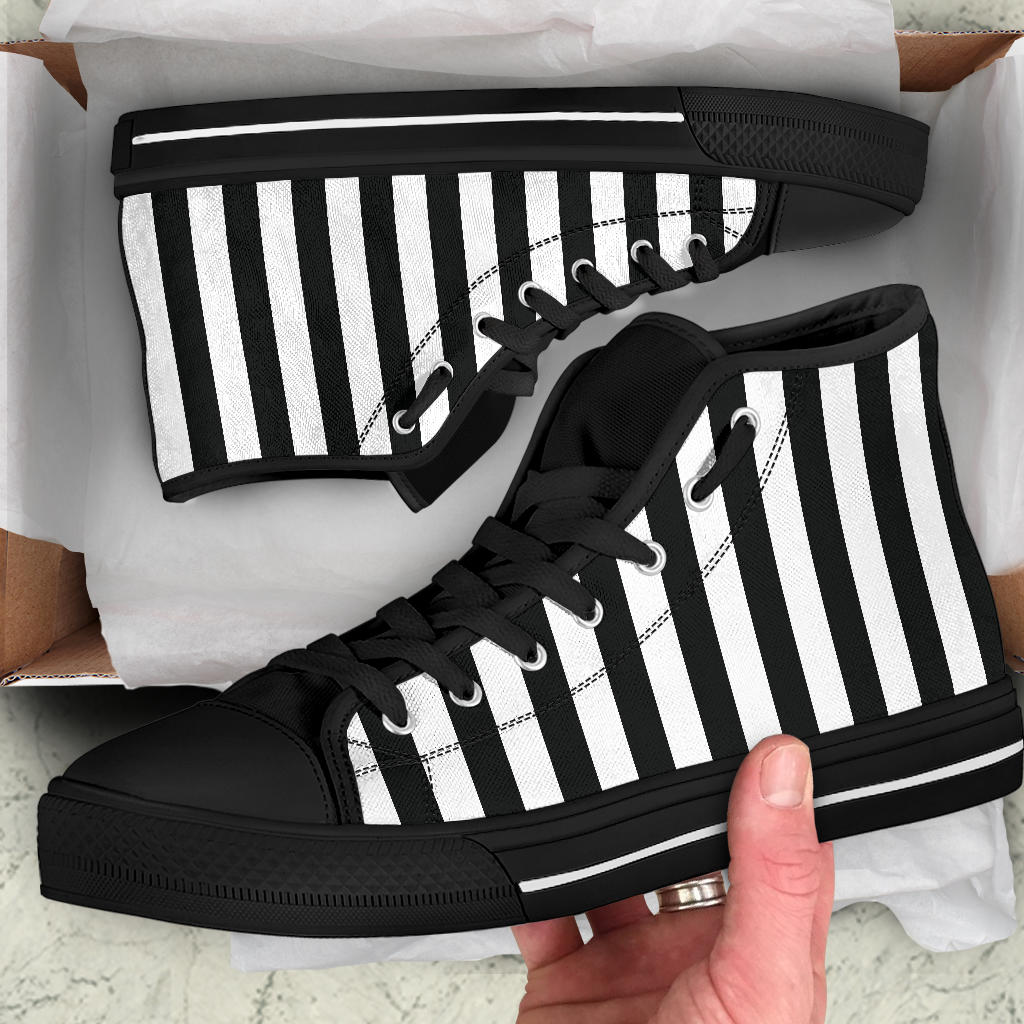 Black and White Stripes High Top Sneakers Shoes