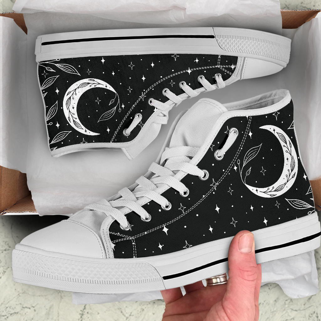 witchy high tops, black moon sneakers, celestial shoes
