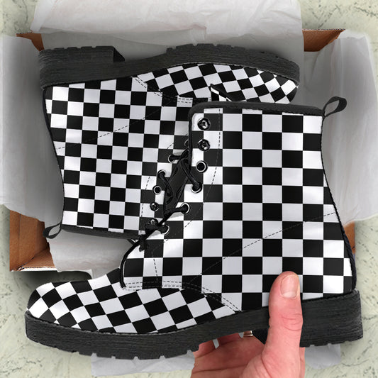Black White Checkered Combat Boots
