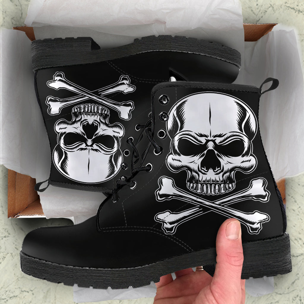 Mens Boots, Skull Boots, Skull and Crossbones, Combat Boots, Vegan Boots, Ankle Boots, Spooky Creepy Costume Goth Boots