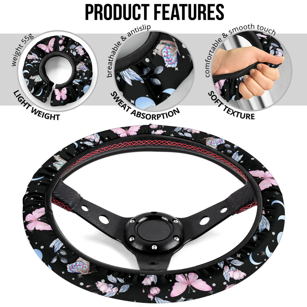 Pastel butterflies steering wheel cover, stars, moon phases