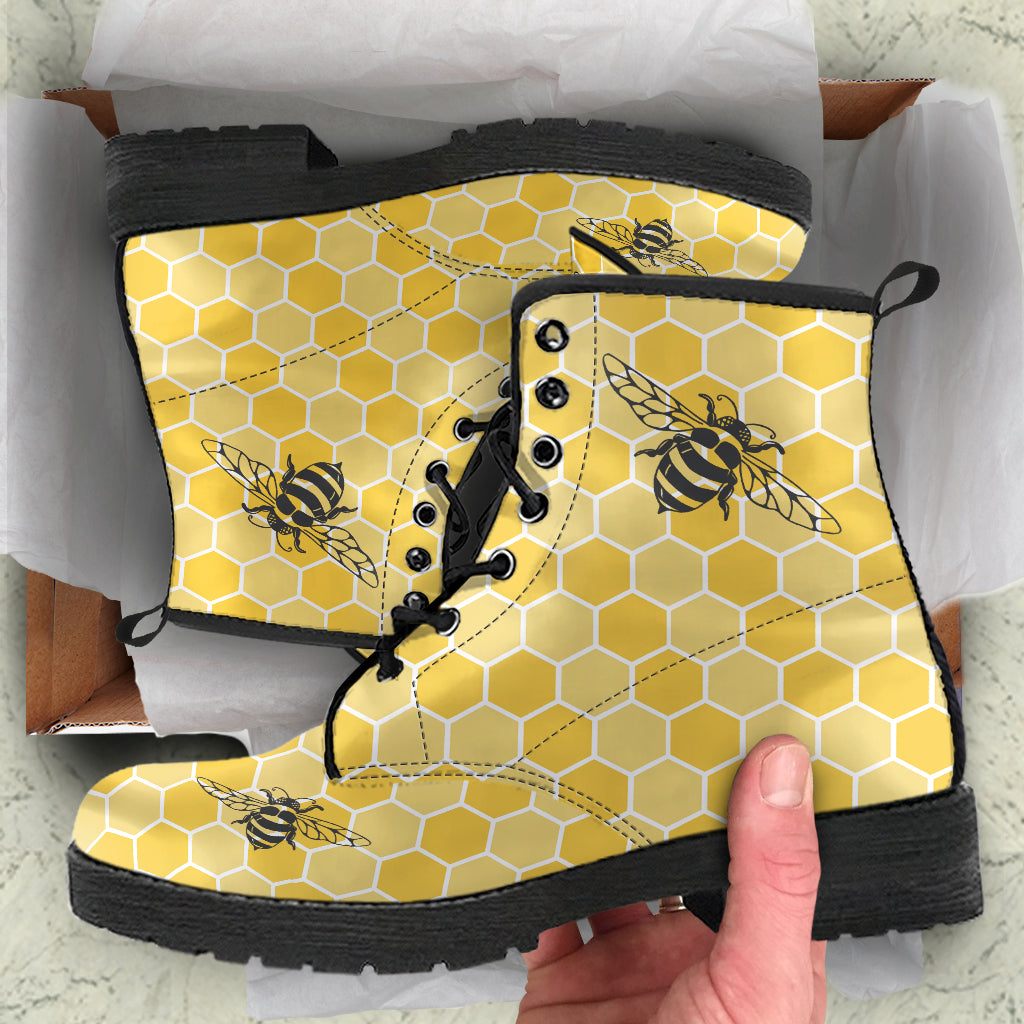 Retro Honey Bees Lace Up Ankle Boots