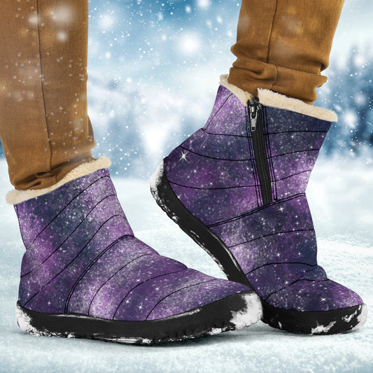Purple Galaxy Winter Cozy Zip Up Boots