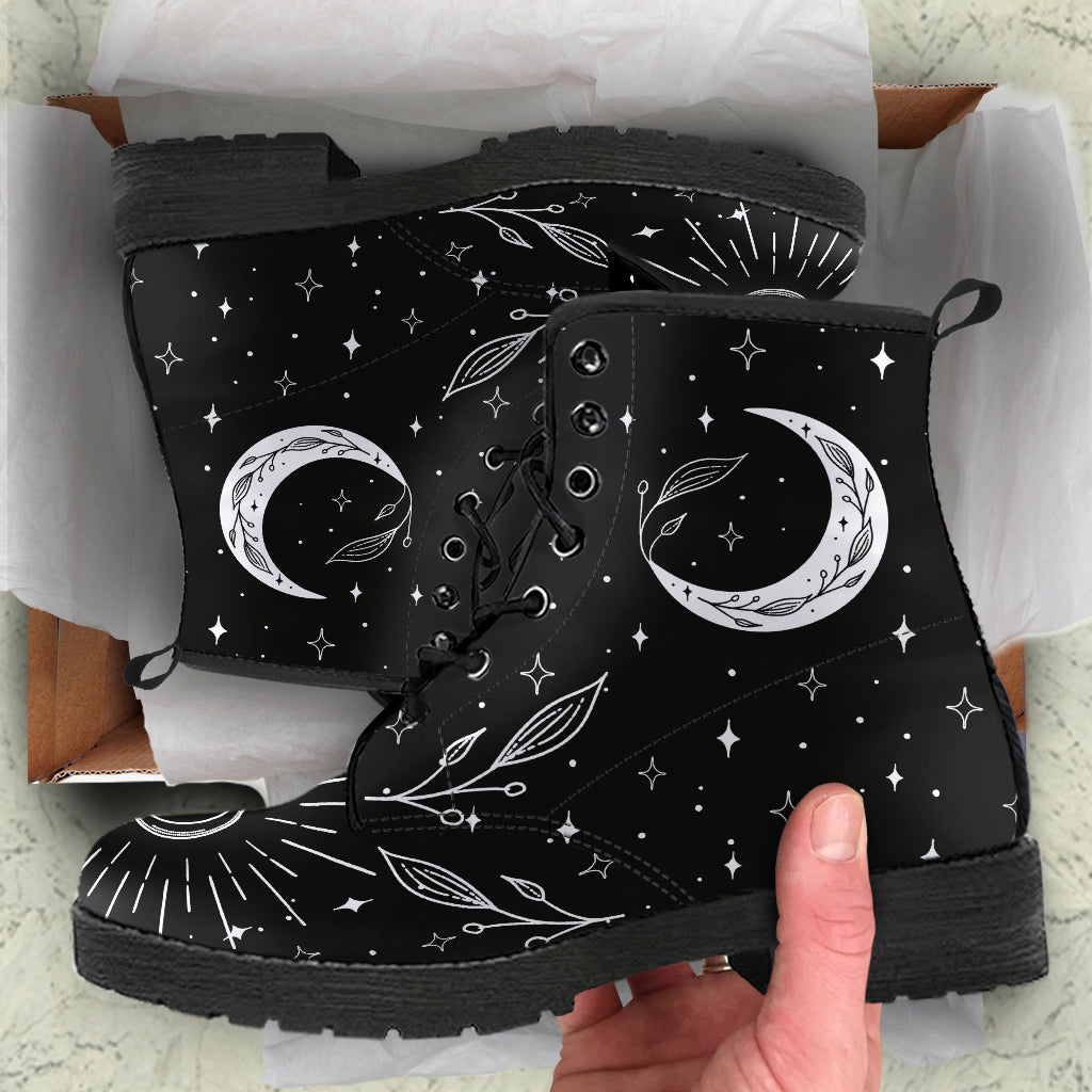 celestial boots, Wiccan ankle boots, witchy moon boots