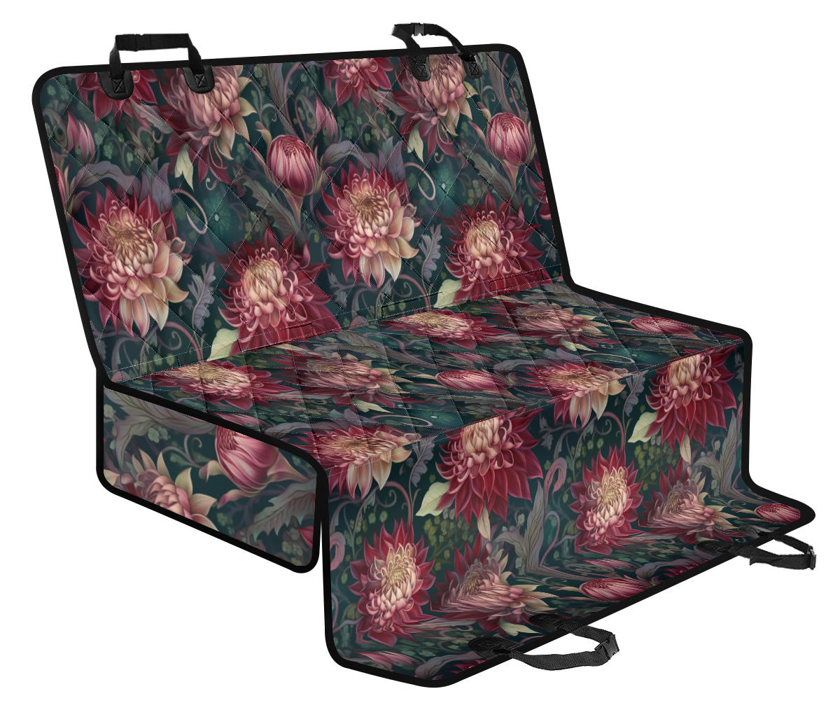 Dark Red Floral Pet Seat Cover for Car Back Seat