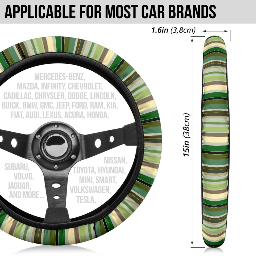 Green Cream Stripes Steering Wheel Cover