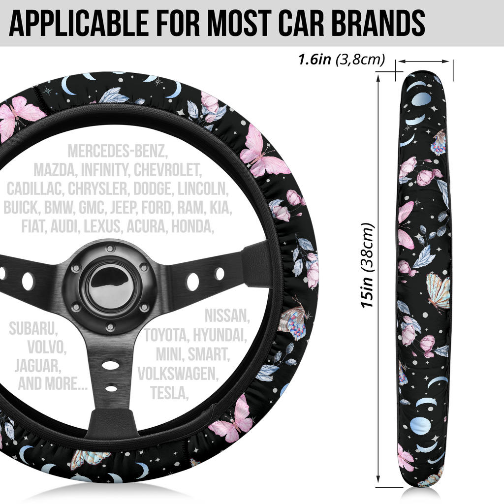 Pastel butterflies steering wheel cover, stars, moon phases