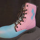 Pink Blue Boots 3-Diamond Design Harley Combat Style (Size EU41 / Women's 10 / Men's Size 7